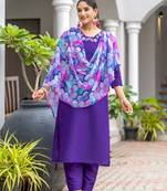 Purple rayon slub embroidery work with printed graceful festive wear readymade salwar kameez