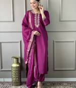 Burgundy viscosee chanderi embroidery work graceful festive wear readymade salwar kameez