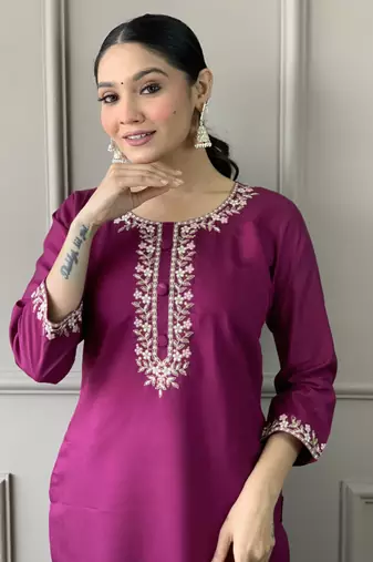 Burgundy viscosee chanderi embroidery work graceful festive wear readymade salwar kameez