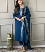 Blue viscosee chanderi embroidery work graceful festive wear readymade salwar kameez