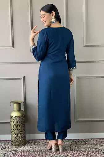 Blue viscosee chanderi embroidery work graceful festive wear readymade salwar kameez