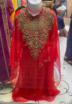 Red Kids Girls Kaftan Georgette Embroidered Stone work Stitched Dress Party Wear Wedding Dresses 1