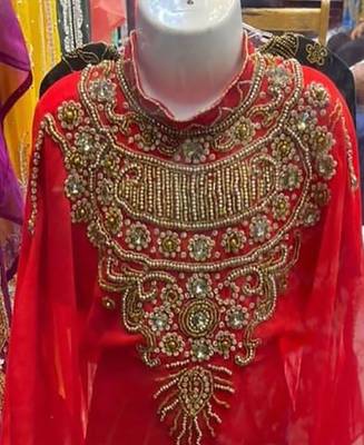 Red Kids Girls Kaftan Georgette Embroidered Stone work Stitched Dress Party Wear Wedding Dresses 2