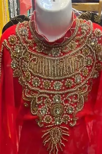 Red Kids Girls Kaftan Georgette Embroidered Stone work Stitched Dress Party Wear Wedding Dresses