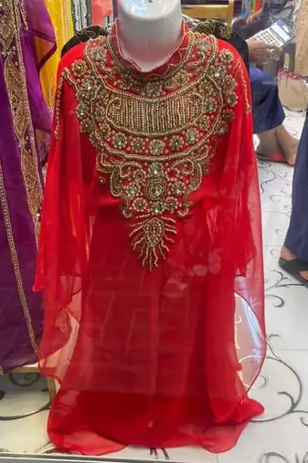 Red Kids Girls Kaftan Georgette Embroidered Stone work Stitched Dress Party Wear Wedding Dresses