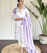 White rayon printed with embroidery work festive wear salwar suit