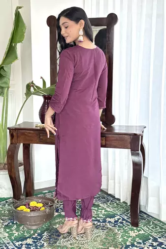 Burgundy chanderi embroidery work with printed festive wear salwar suit