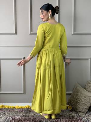 Lamon viscosee chanderi embroidery work with printed traditional wear readymade salwar kameez for trendy looks 2