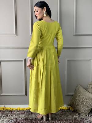 Lemon viscosee chanderi embroidery work with printed traditional wear readymade salwar kameez for trendy looks 2
