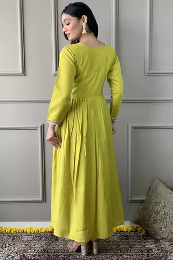 Lemon viscosee chanderi embroidery work with printed traditional wear readymade salwar kameez for trendy looks