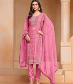 Pink organza chiffon designer embroidery work heavy looks ceremonial salwar kameez