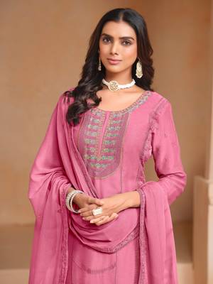 Pink organza chiffon designer embroidery work heavy looks ceremonial salwar kameez 2