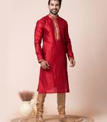 Red silk men's kurta pajama set