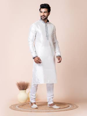White silk men's kurta pajama set 1
