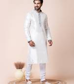 White silk men's kurta pajama set