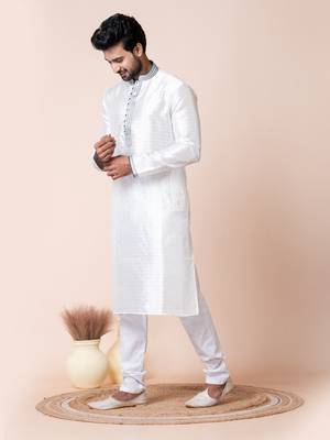 White silk men's kurta pajama set 2