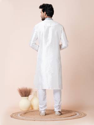 White silk men's kurta pajama set 3