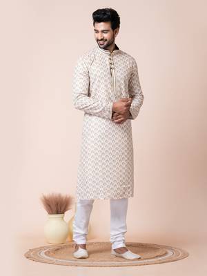 White men's kurta pajama set 1