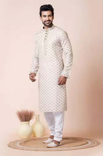 White men's kurta pajama set