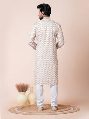 White men's kurta pajama set 3