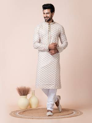 White men's kurta pajama set 4