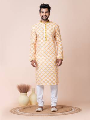 Yellow men's kurta pajama set 1
