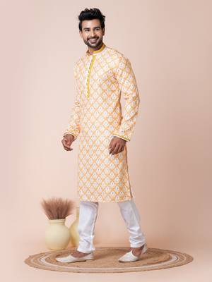 Yellow men's kurta pajama set 2