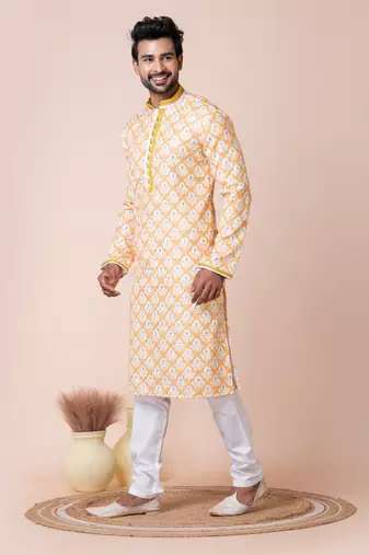 Yellow men's kurta pajama set