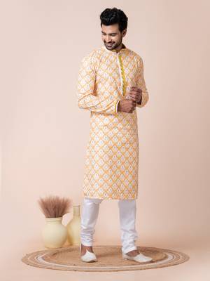 Yellow men's kurta pajama set 3