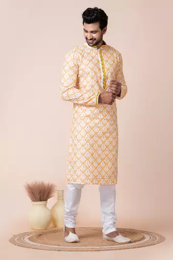 Yellow men's kurta pajama set