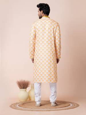 Yellow men's kurta pajama set 4