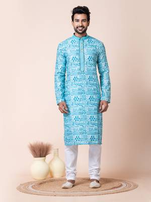 Blue men's kurta pajama set 1
