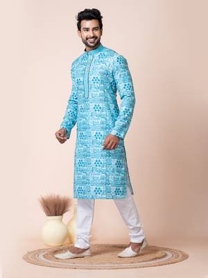 Blue men's kurta pajama set 2