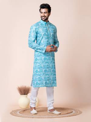 Blue men's kurta pajama set 3