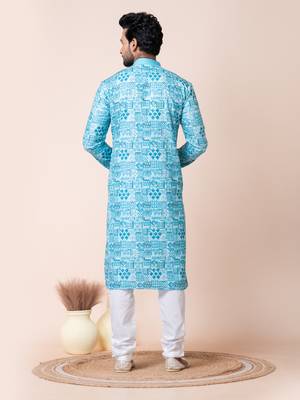 Blue men's kurta pajama set 4