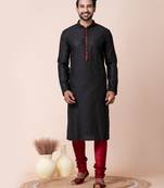 Black mix cotton men's kurta pajama set