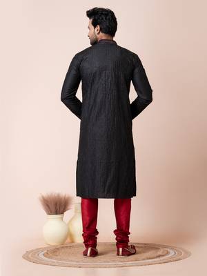 Black mix cotton men's kurta pajama set 4