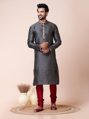 Grey mulberry buttuy men's kurta pajama set 1