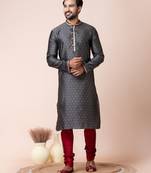 Grey mulberry buttuy men's kurta pajama set