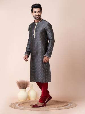 Grey mulberry buttuy men's kurta pajama set 2