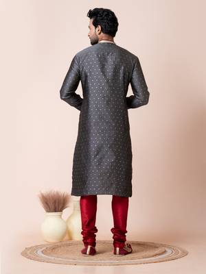 Grey mulberry buttuy men's kurta pajama set 3