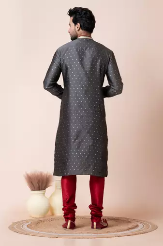 Grey mulberry buttuy men's kurta pajama set