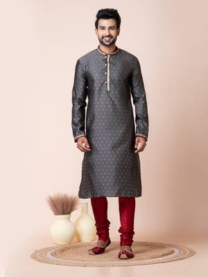 Grey mulberry buttuy men's kurta pajama set 4