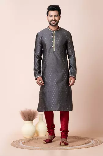 Grey mulberry buttuy men's kurta pajama set