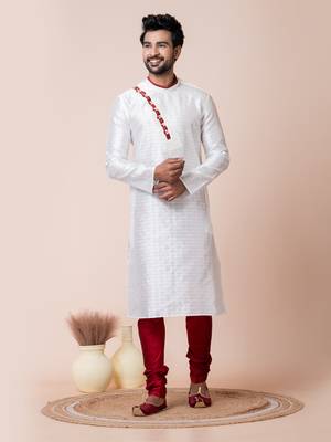 White silk men's kurta pajama set 1