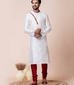 White silk men's kurta pajama set