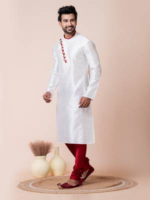 White silk men's kurta pajama set 2
