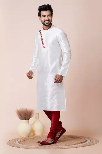 White silk men's kurta pajama set