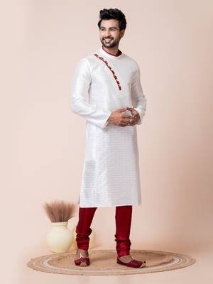 White silk men's kurta pajama set 3