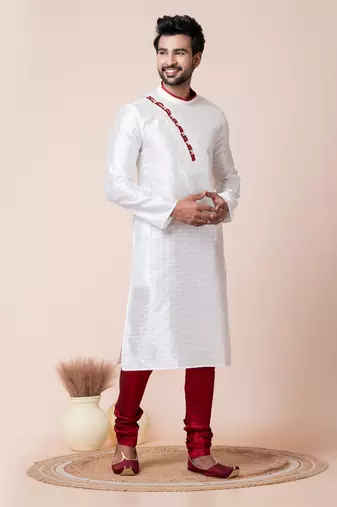 White silk men's kurta pajama set